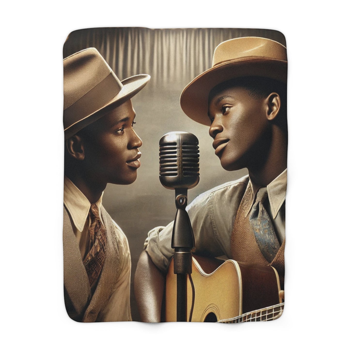 Missing Grant 014 sherpa blanket featuring two African American gentlemen performing music together 