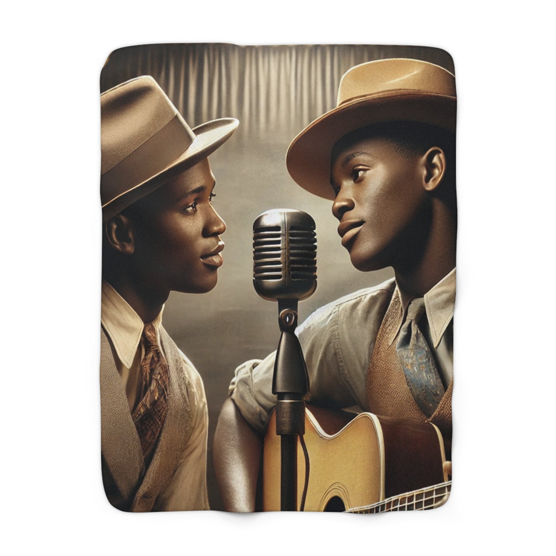 Missing Grant 014 sherpa blanket featuring two African American gentlemen performing music together 