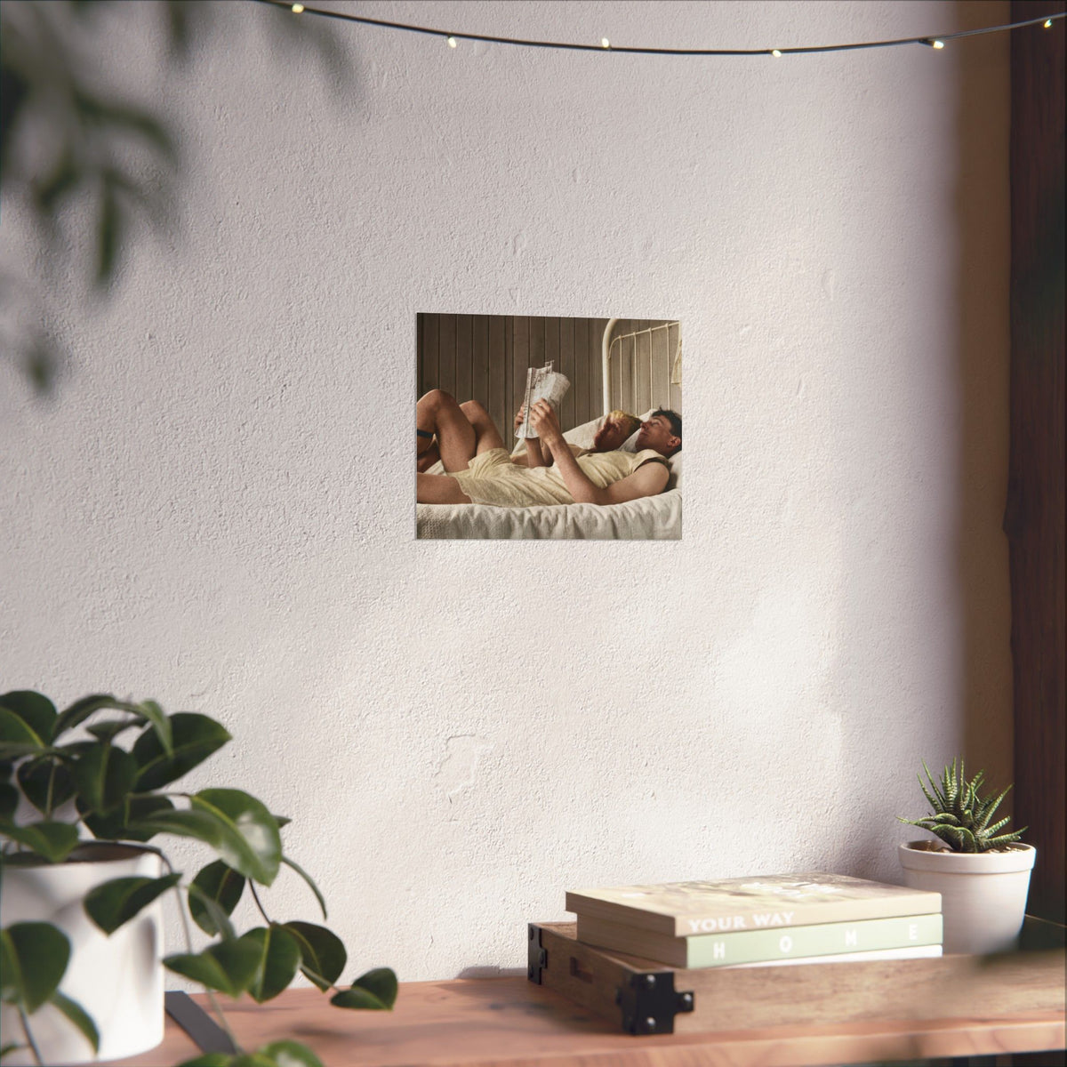 Paire 160 | Two Men Reclining in Bed with Newspaper | Vintage Photography Poster
