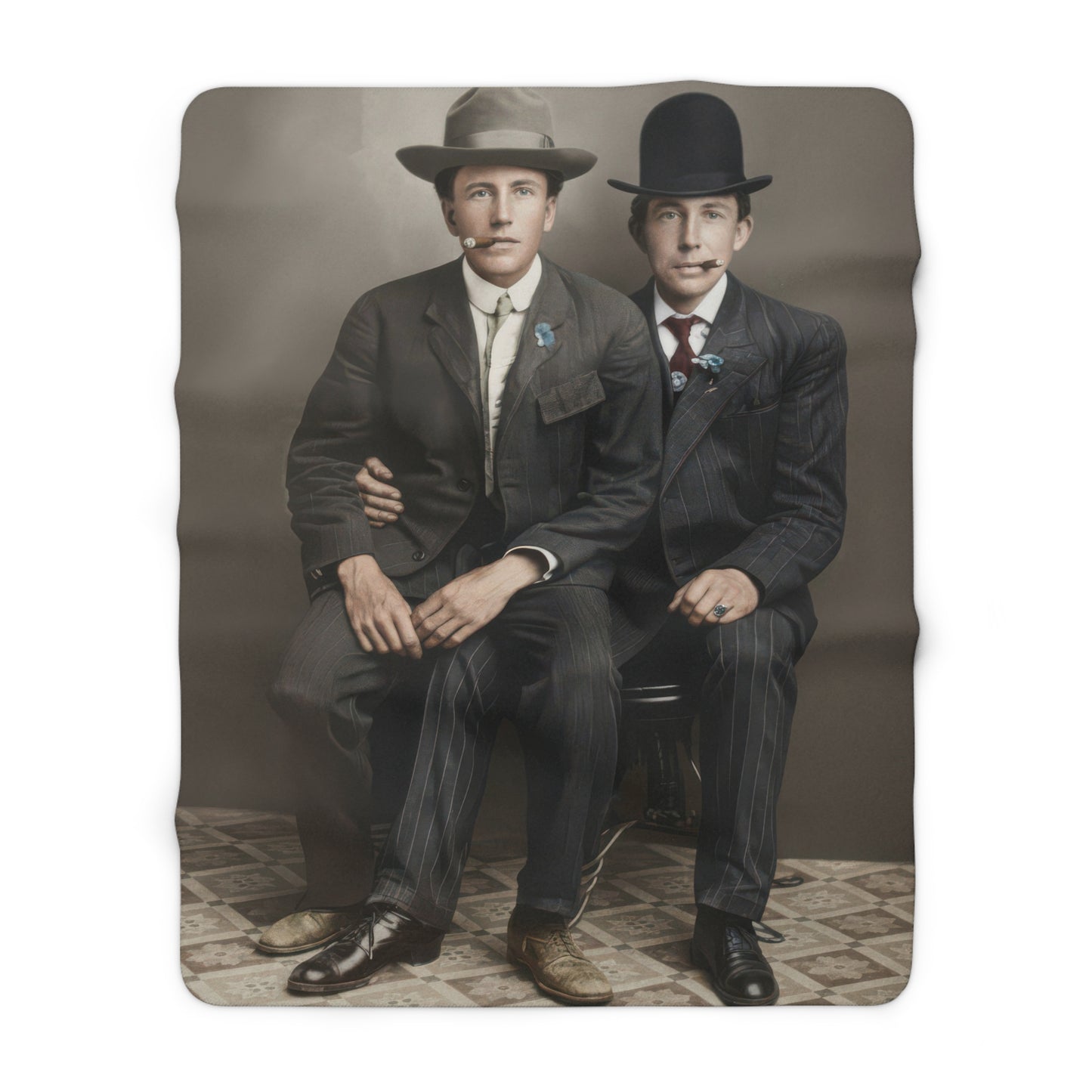 Cozy fleece throw with restored historical menswear portrait and studio styling 