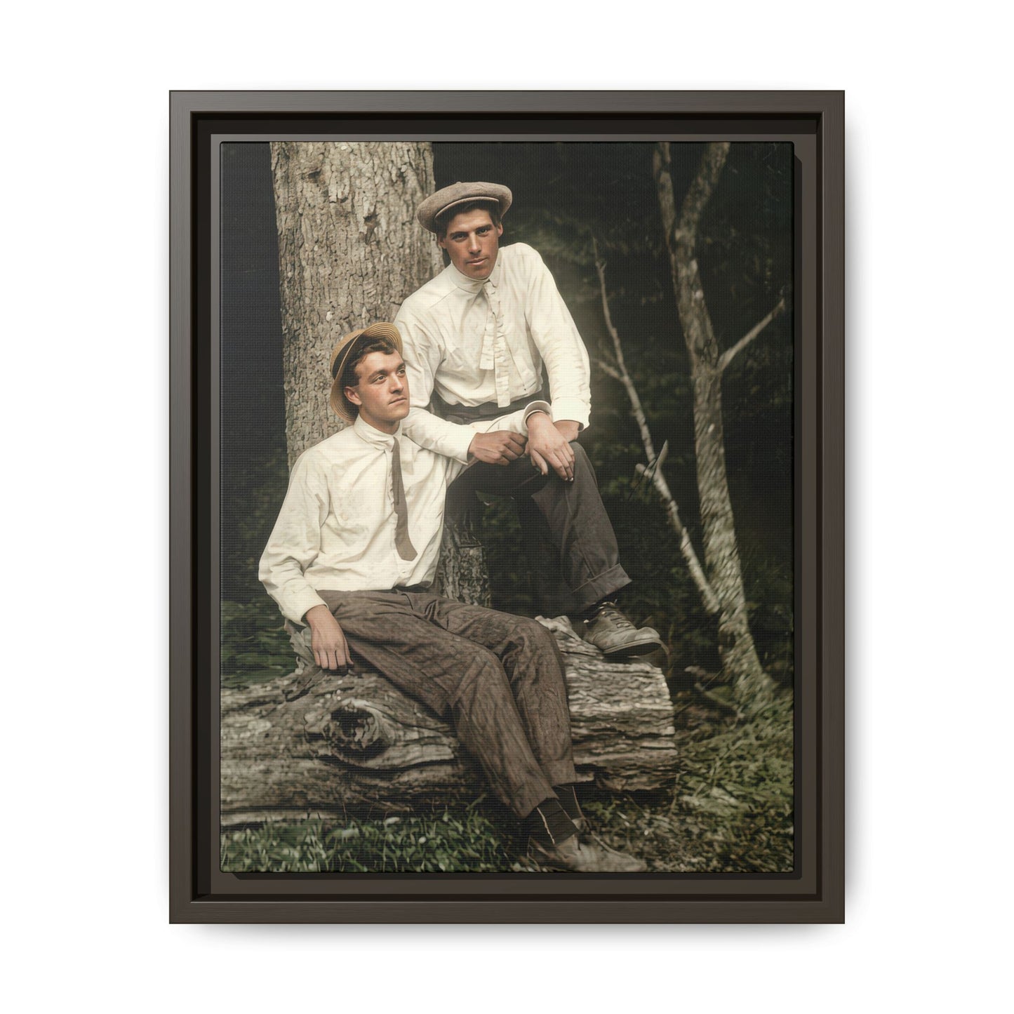 Early 20th century outdoor companion photograph with natural forest backdrop