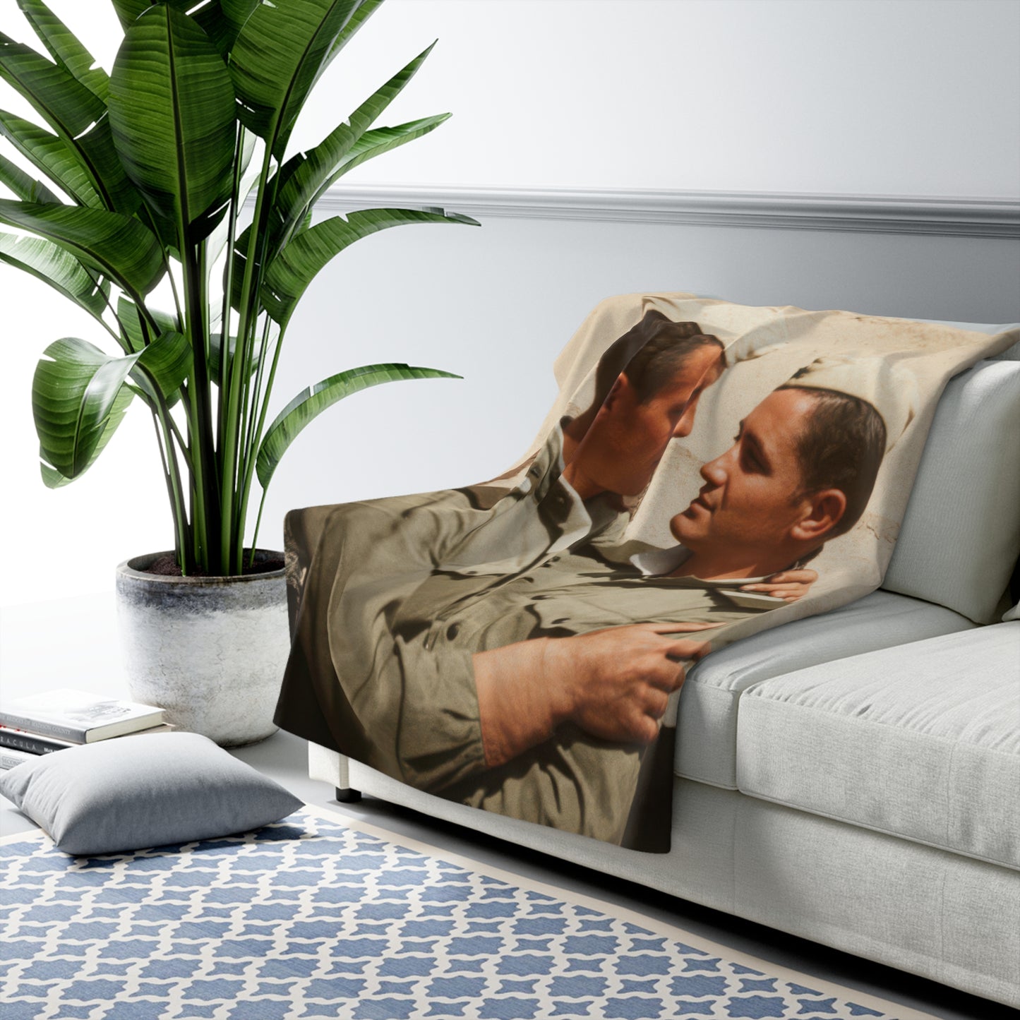 Vintage military portrait sherpa blanket with restored archival photography 