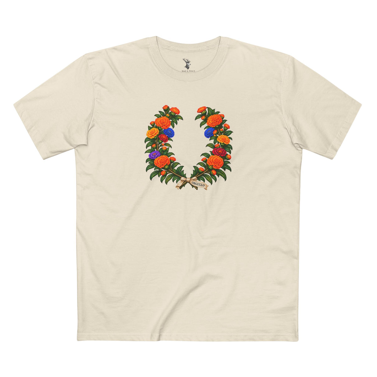 Mexican Cempasúchil Orgullo T-Shirt | Floral LGBTQ+ Pride Laurel Wreath Tee