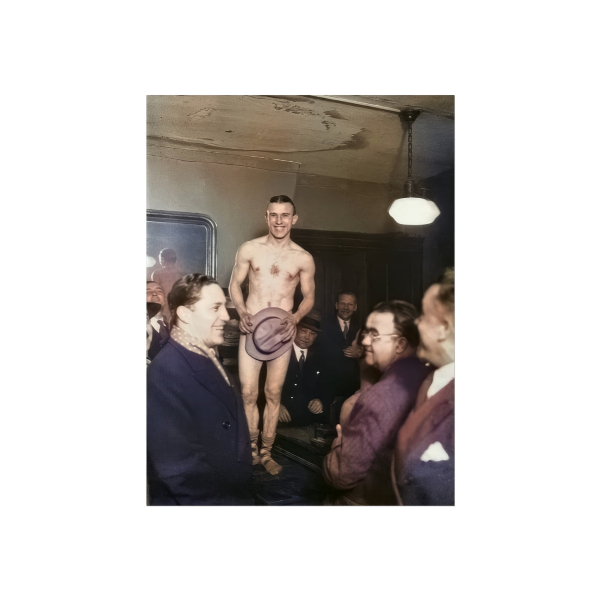 Hommes 017 | Man with Hat Before a Gathered Audience | Vintage Photograph Fine Art Print