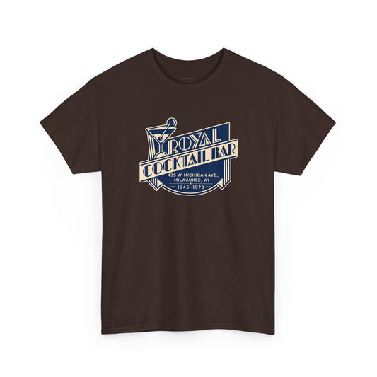 Vintage-inspired Royal Cocktail Bar Milwaukee gay history shirt featuring classic cocktail lounge typography.