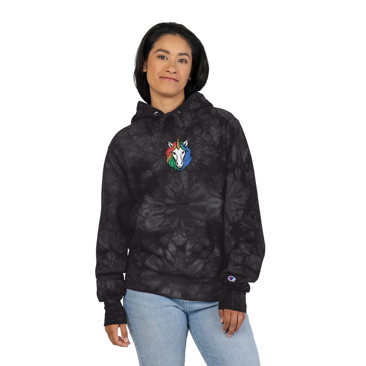 Rainbow Riders Unicorn Embroidered Champion Tie-Dye Hoodie — Unisex Streetwear