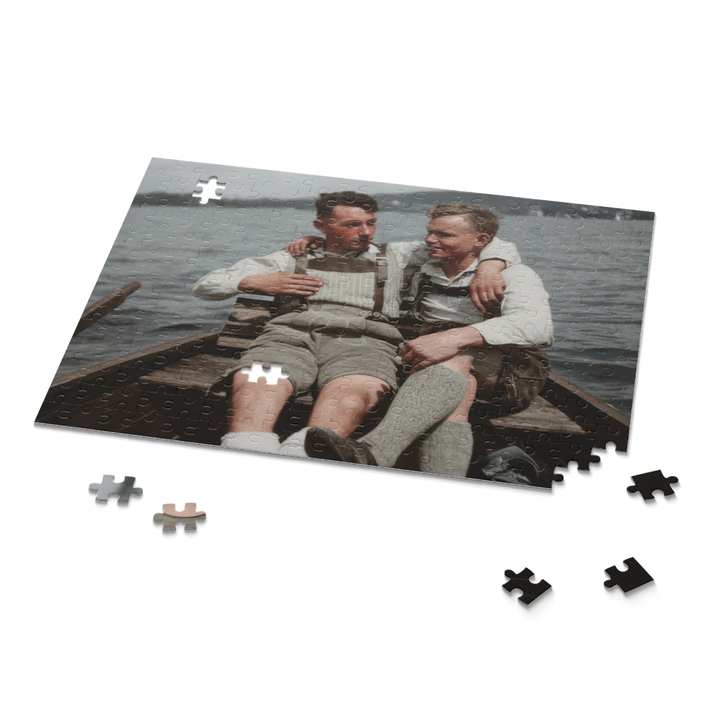 Lakeside Rowboat Companions | Restored Historical Jigsaw Puzzle | paire 116