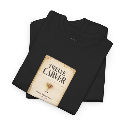 1.	Vintage-inspired Twelve Carver Boston gay bar matchbook t-shirt graphic 