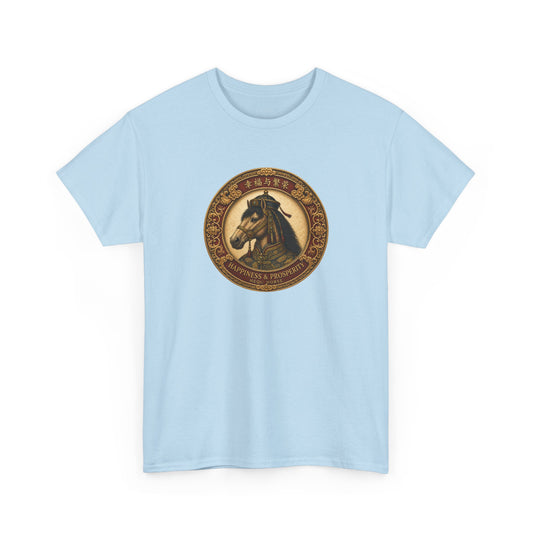 Lunar Zodiac Horse shirt with Happiness and Prosperity text 
