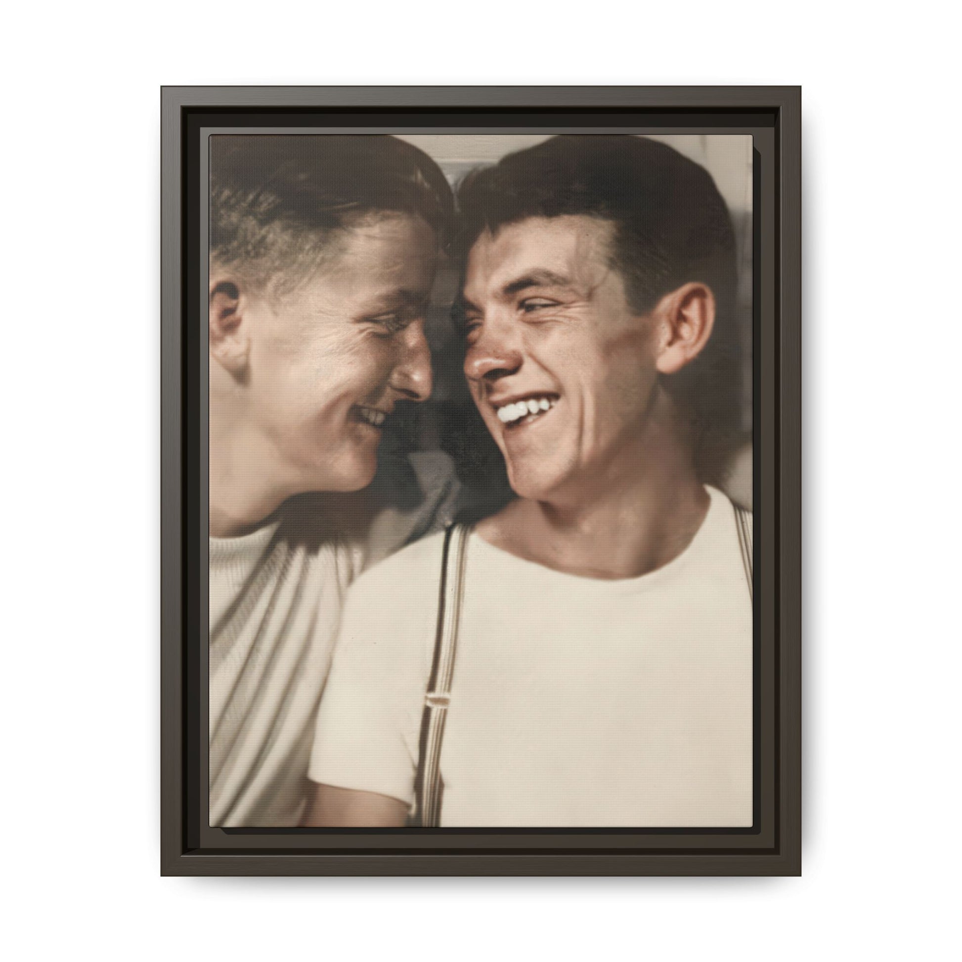 Vintage photobooth photograph wall art with intimate double portrait and soft tonal character