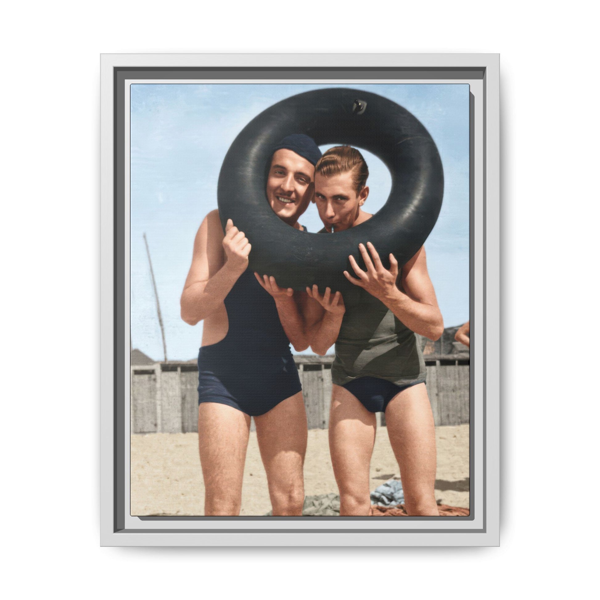 vintage beach portrait framed canvas wall art 