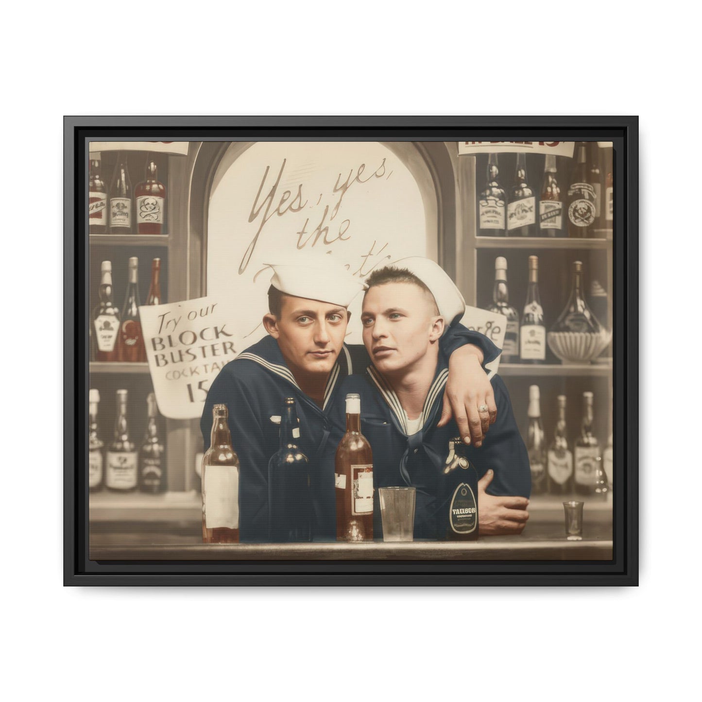 historic naval sailors seated bar archival photo canvas