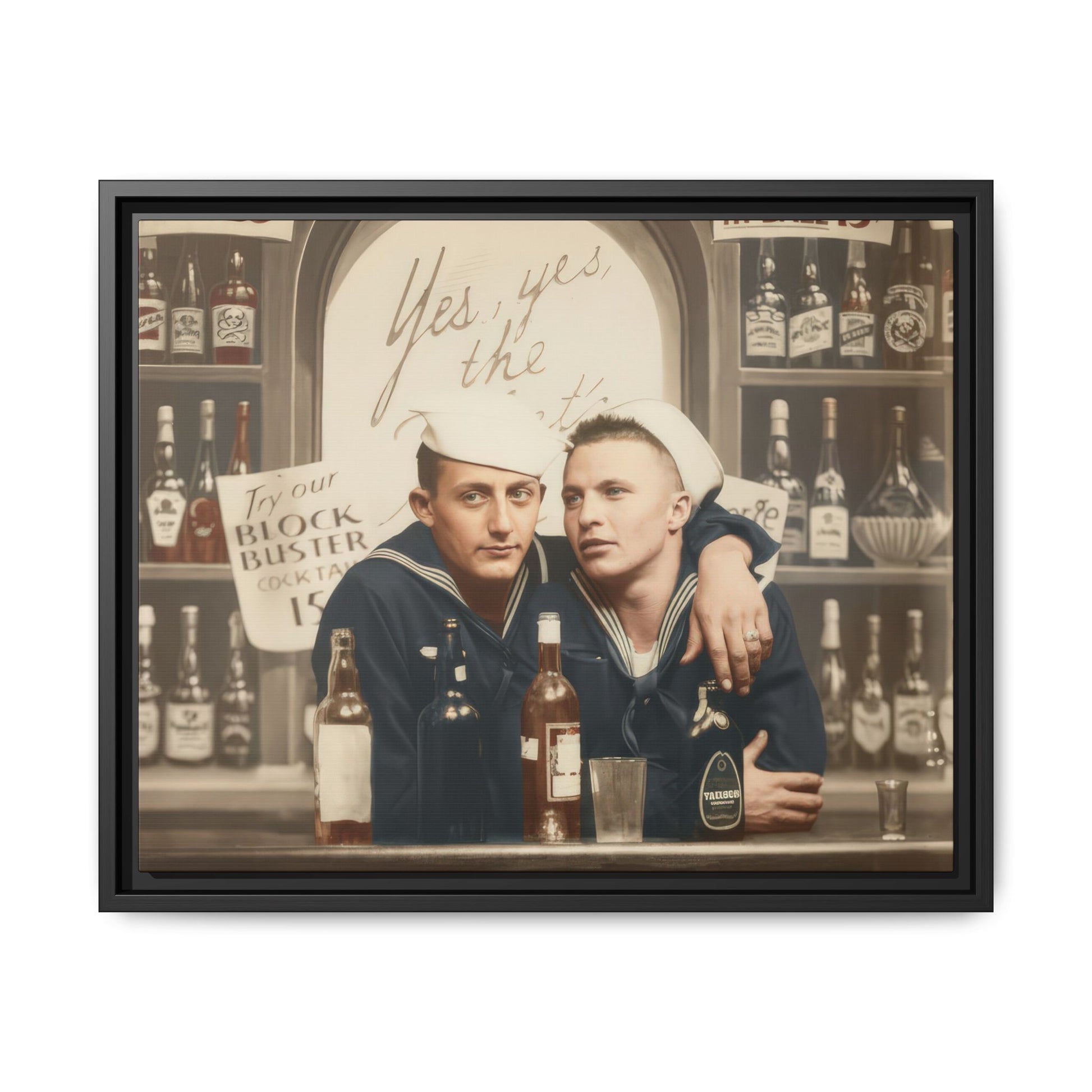 historic naval sailors seated bar archival photo canvas