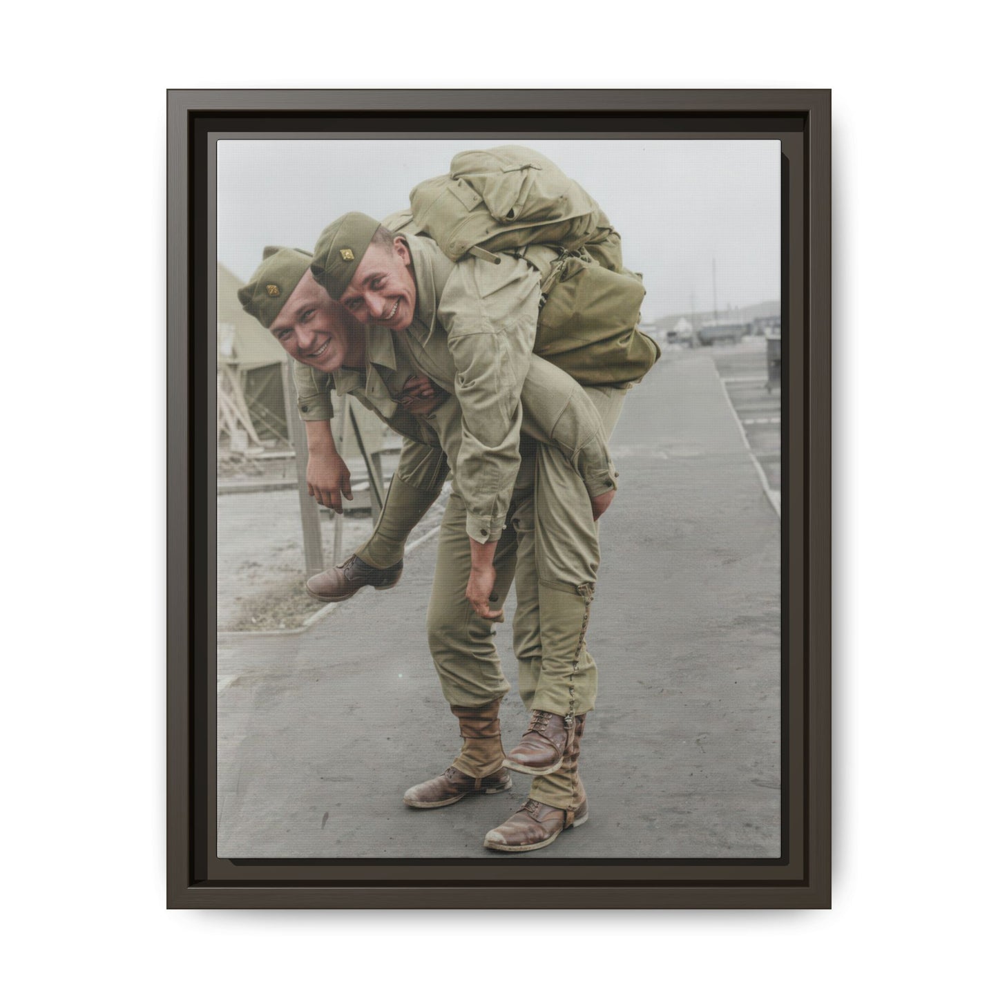 Early 20th century outdoor double portrait of two men in uniform with packs and boots