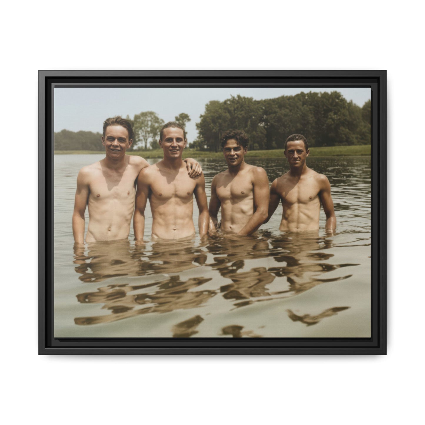 Early 20th century swimming scene lake shore historical photo wall art 