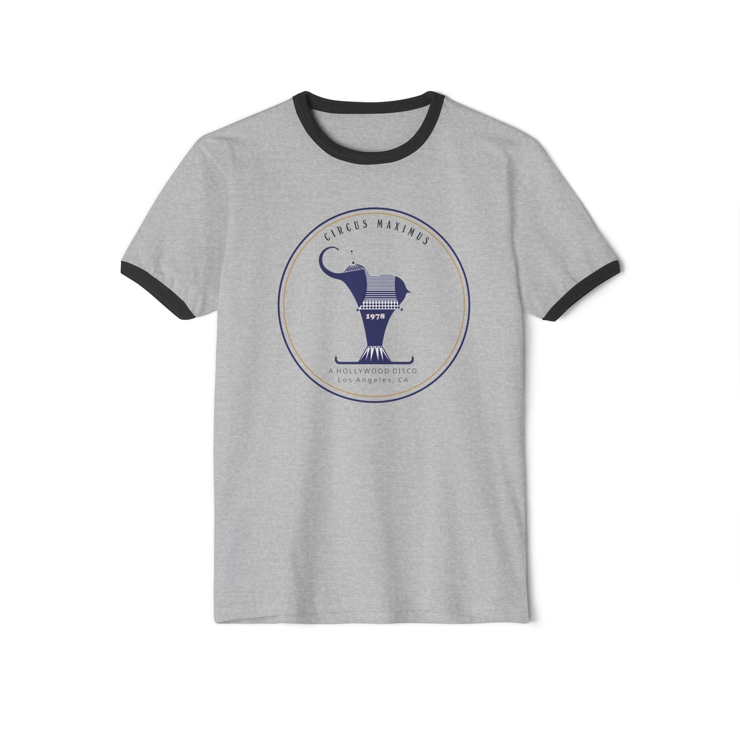 Natural and navy ringer tee inspired by vintage Los Angeles nightclub ephemera 