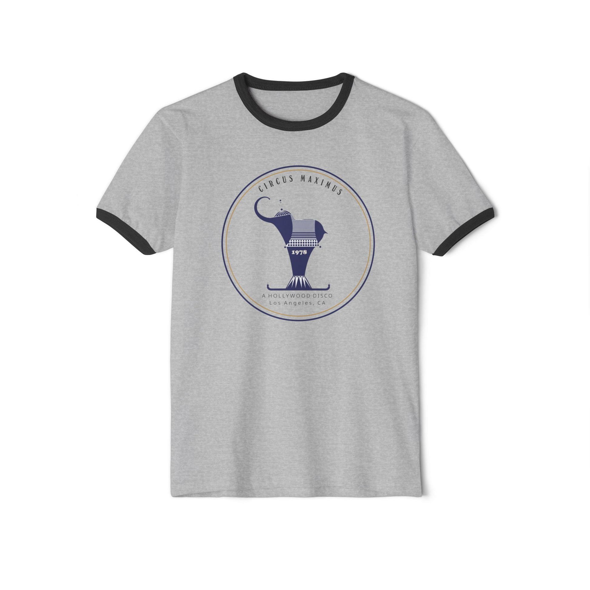 Natural and navy ringer tee inspired by vintage Los Angeles nightclub ephemera 