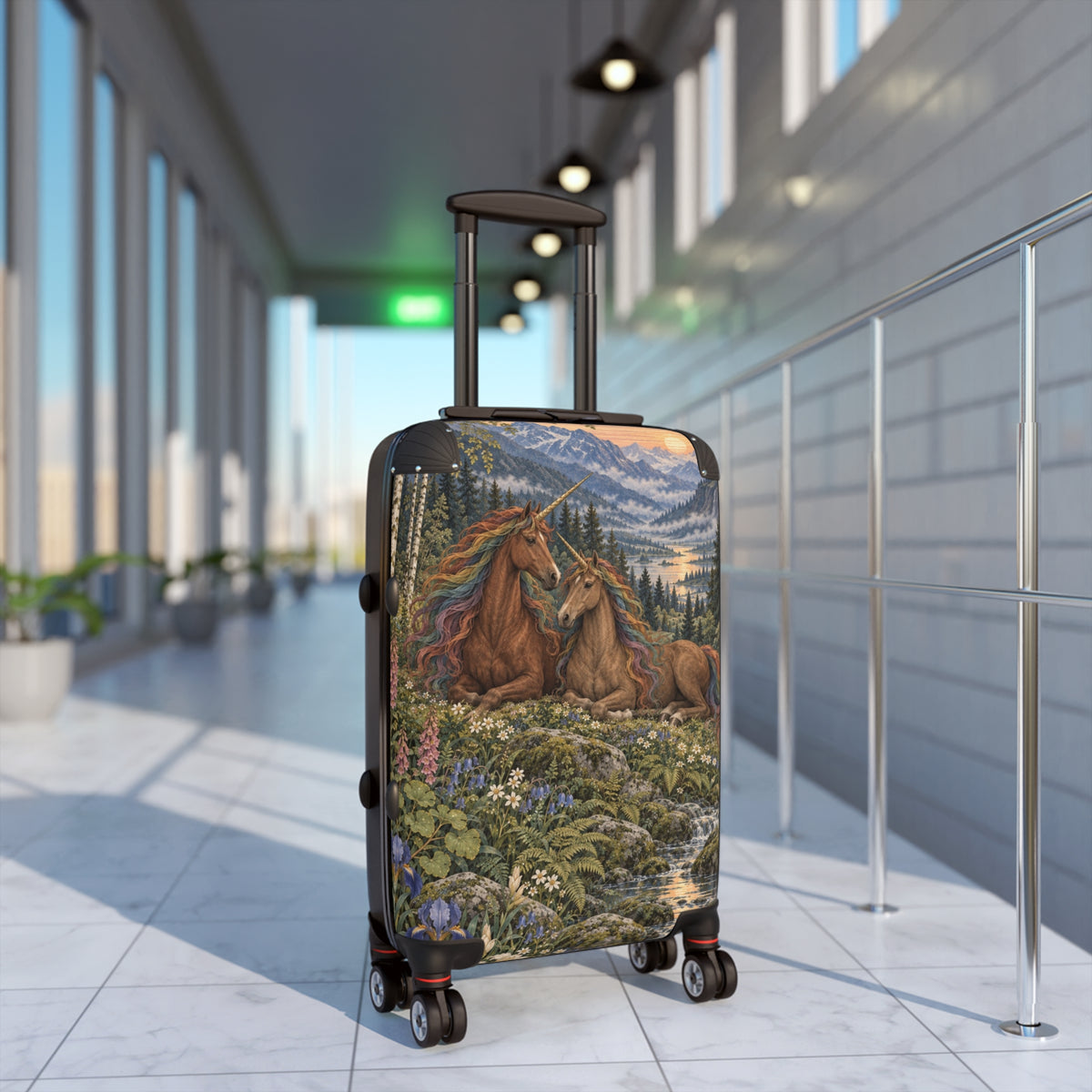 Companions of the Rainbow Vale | Brown Unicorn Aesthetic Movement Carry-On Suitcase