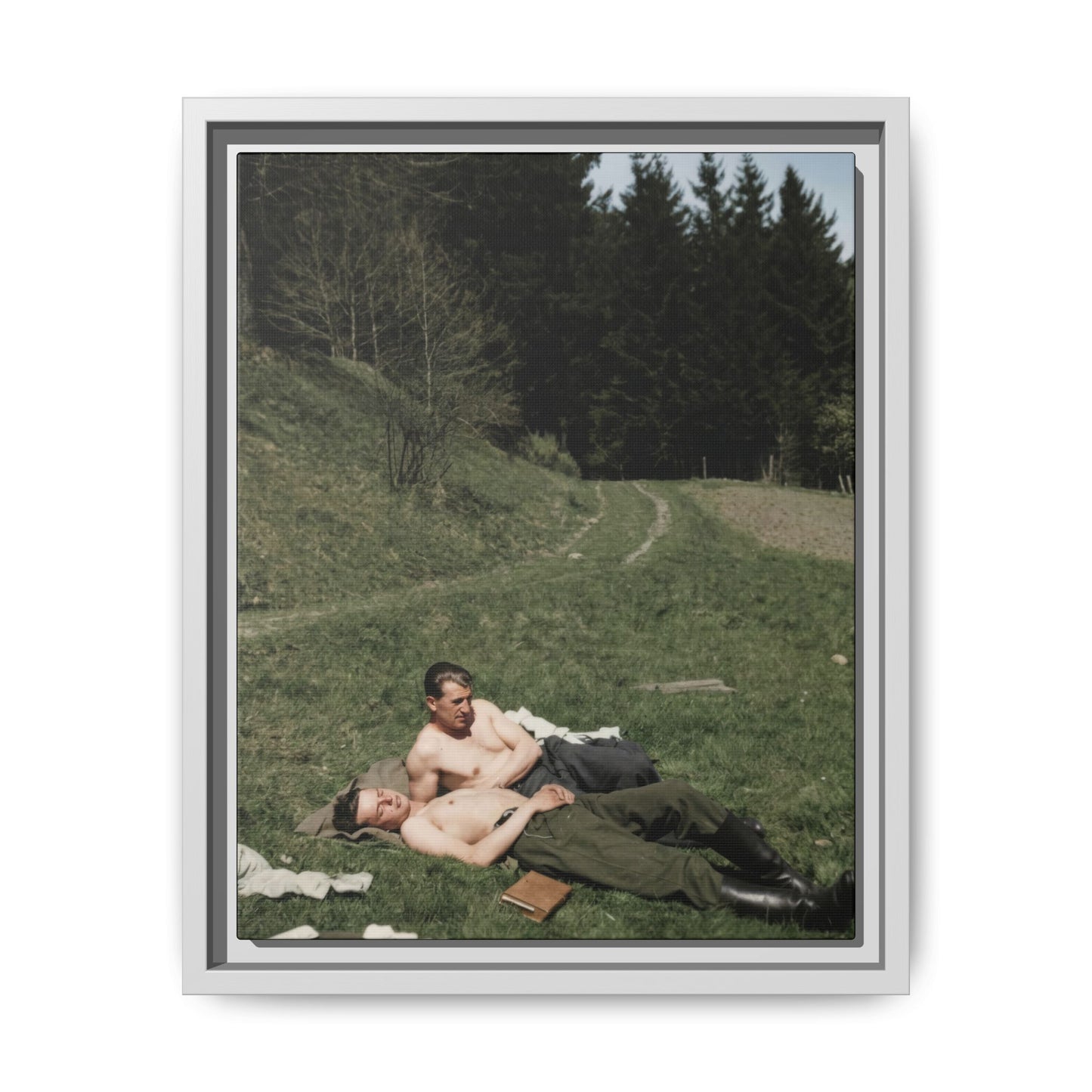 Museum-style archival wall art featuring an early 20th century outdoor portrait in natural surroundings