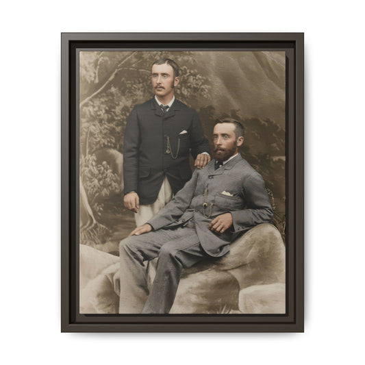 Late 19th century portrait framed canvas wall art with one seated and one standing figure