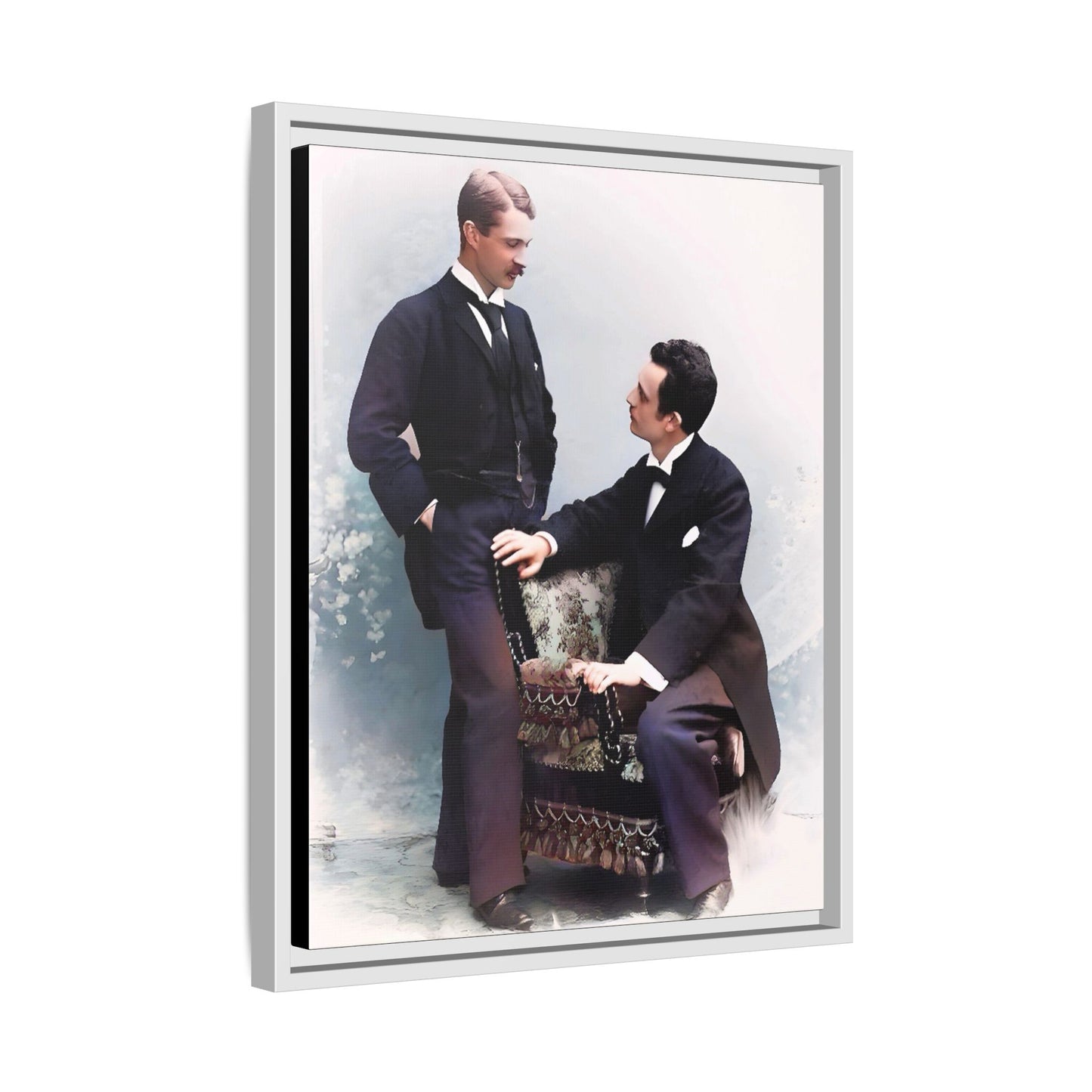 Restored vintage photo of Ernest & Richard, a gay couple from Wilmington, NC, late 19th century, framed canvas