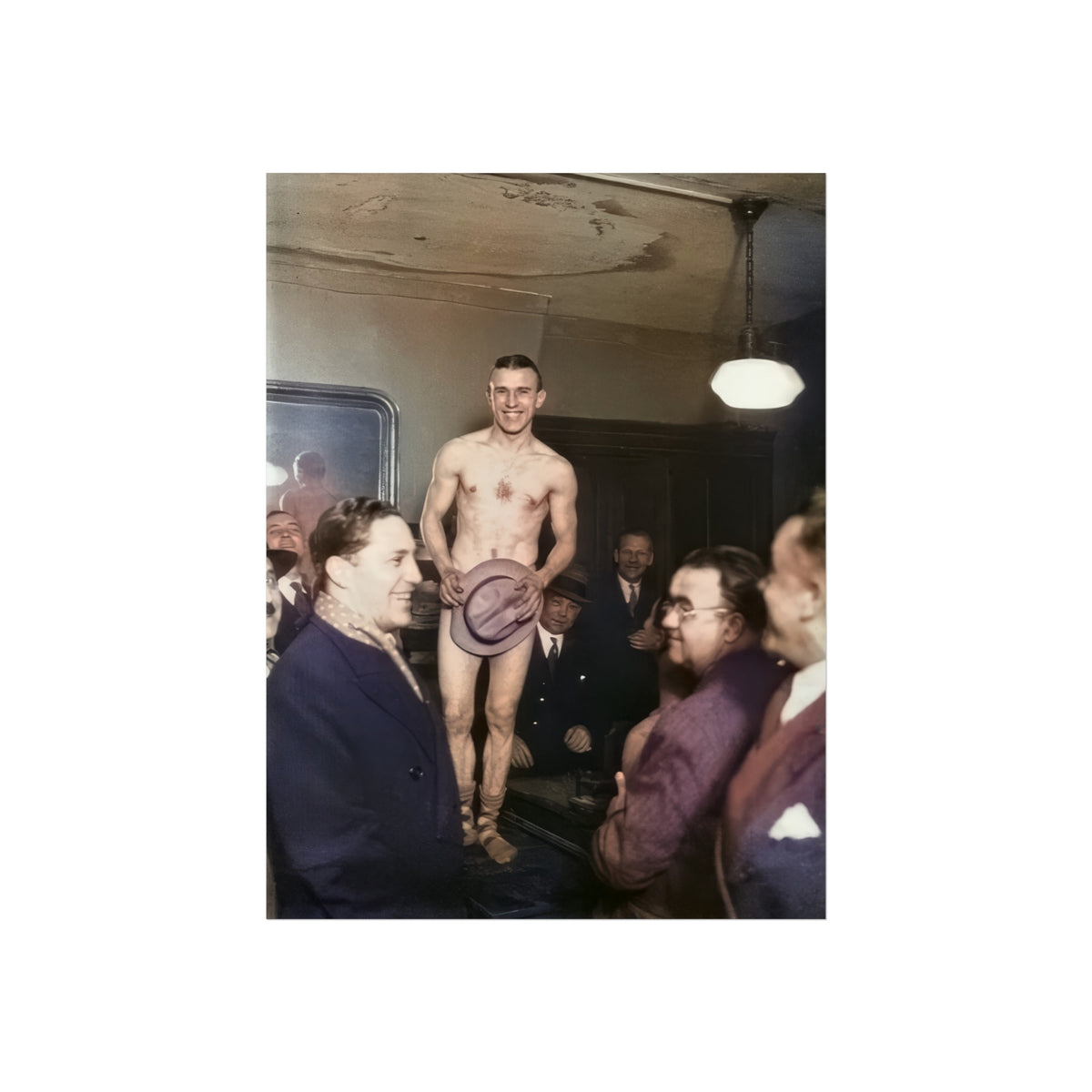 Hommes 017 | Man with Hat Before a Gathered Audience | Vintage Photograph Fine Art Print