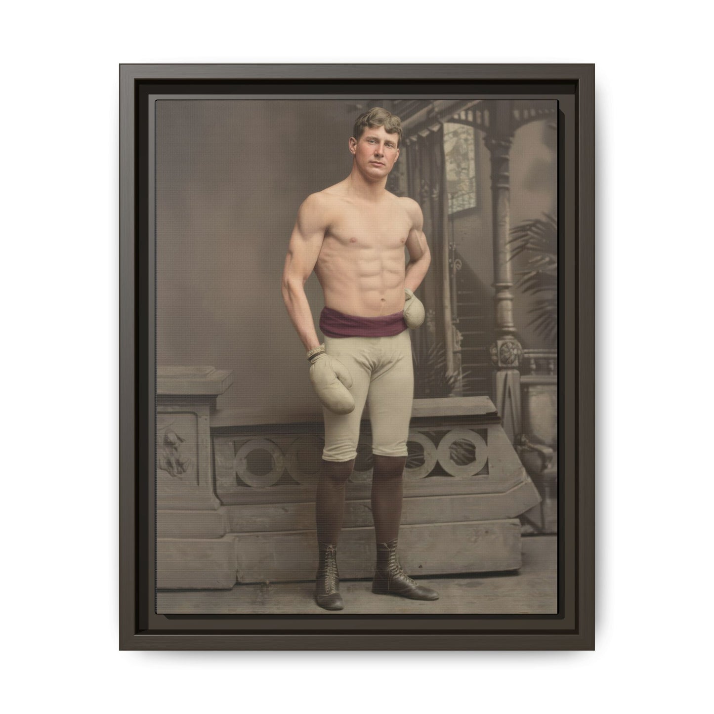 Historical boxing photograph featuring athlete in studio pose museum quality canvas print