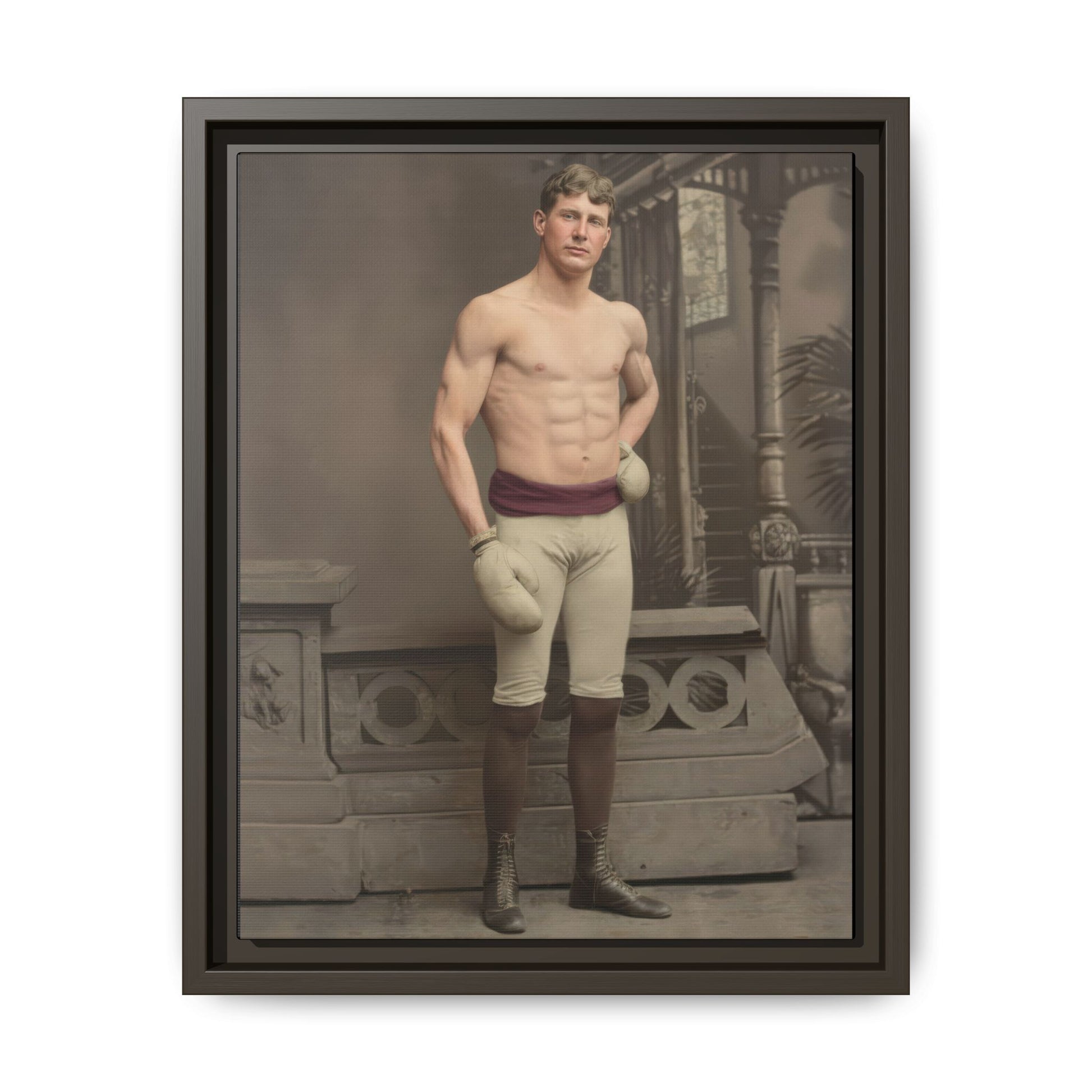 Historical boxing photograph featuring athlete in studio pose museum quality canvas print