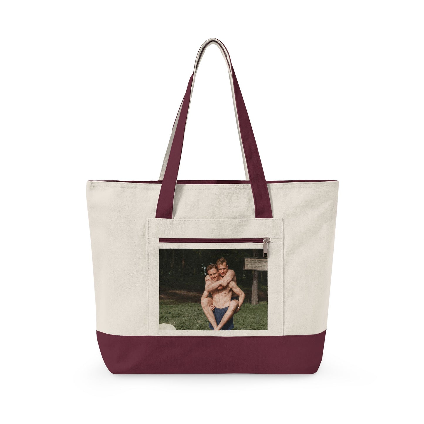Zippered canvas tote with vintage outdoor leisure image 