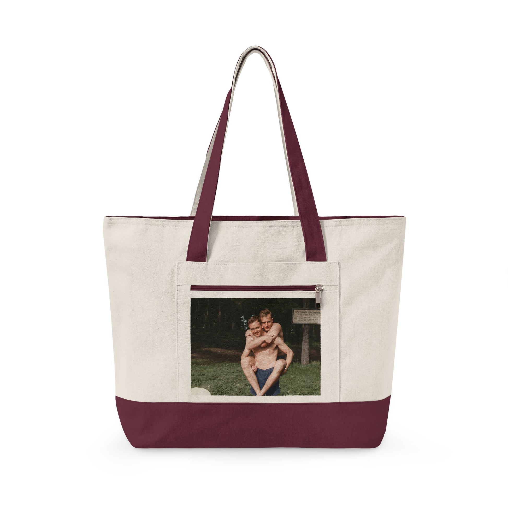 Zippered canvas tote with vintage outdoor leisure image 