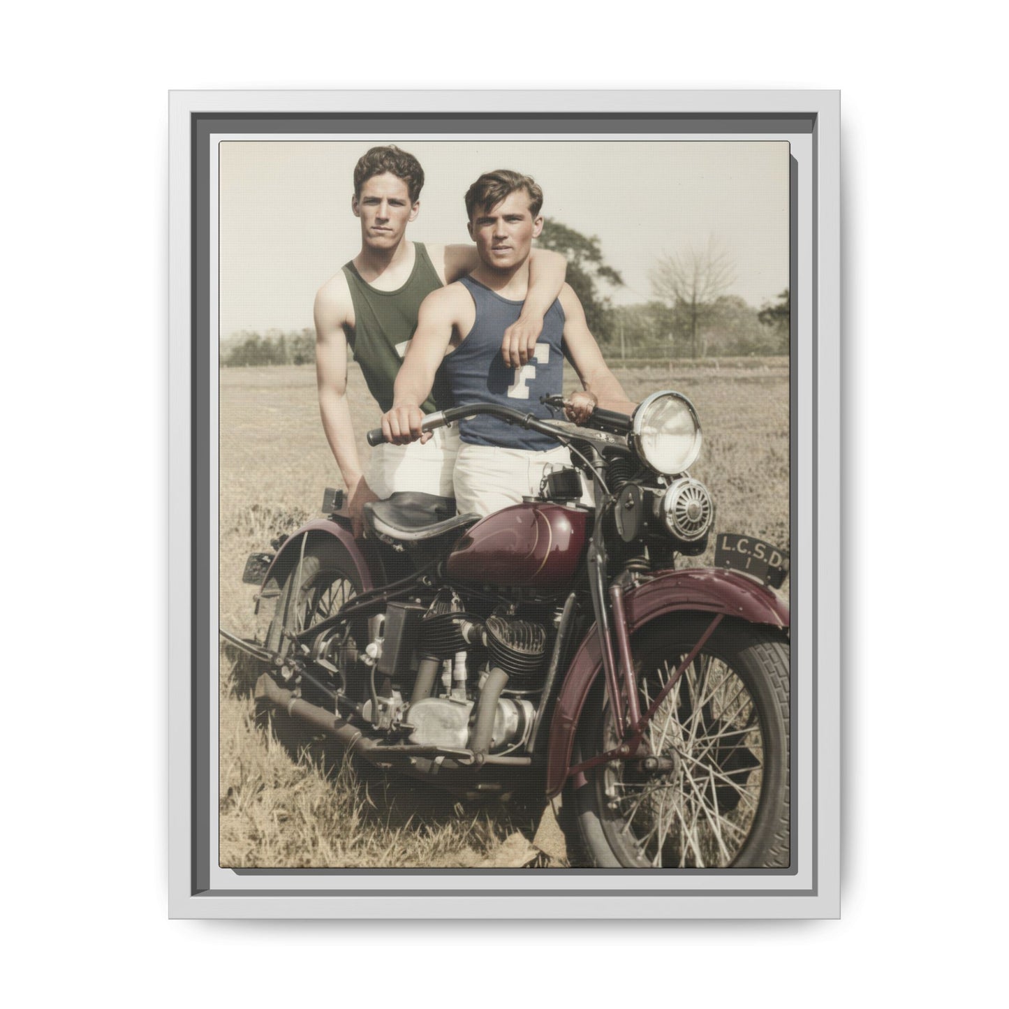 Historical motorcycle portrait wall art from the Walt & Pete collection