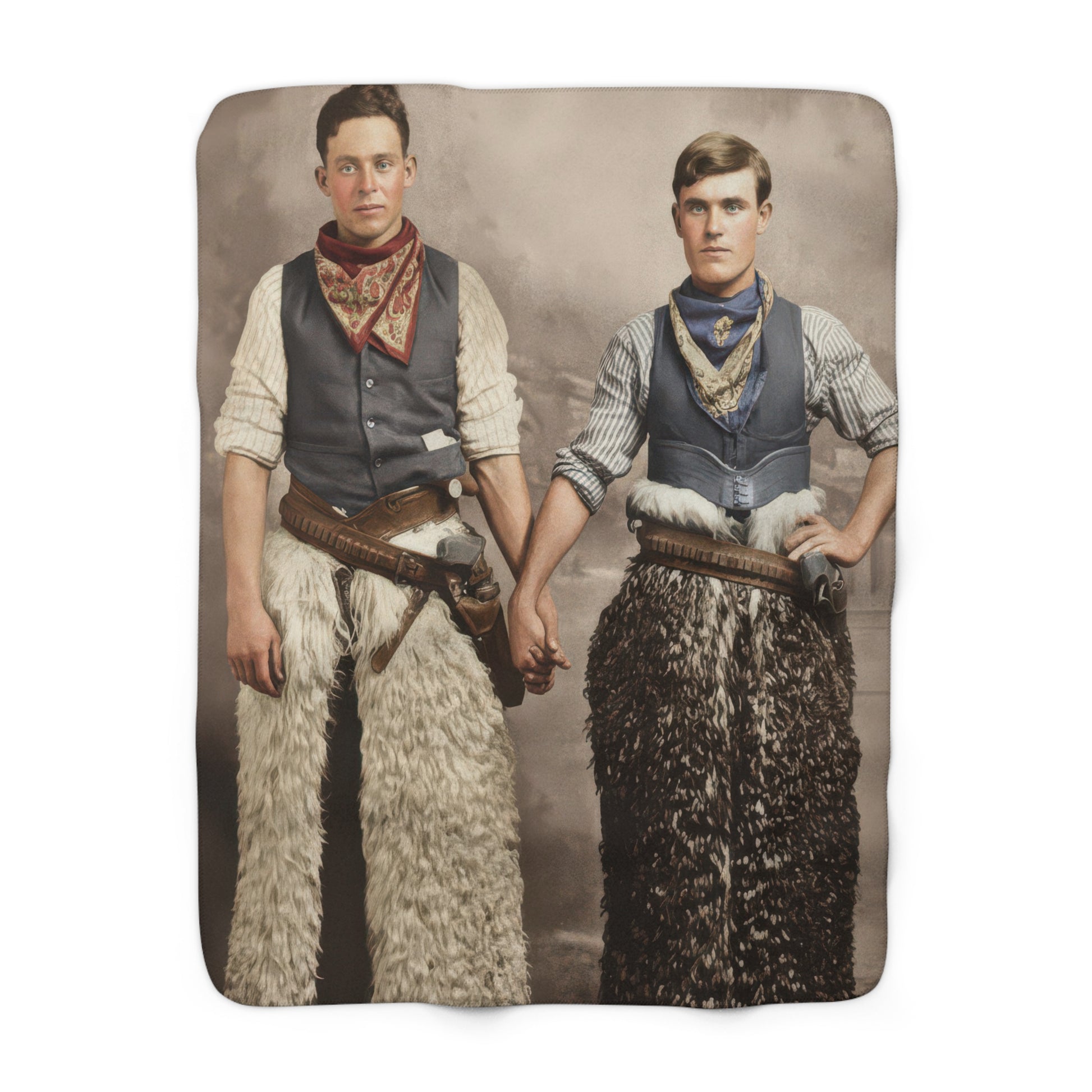 Heirloom sherpa blanket with restored vintage western costume portrait 