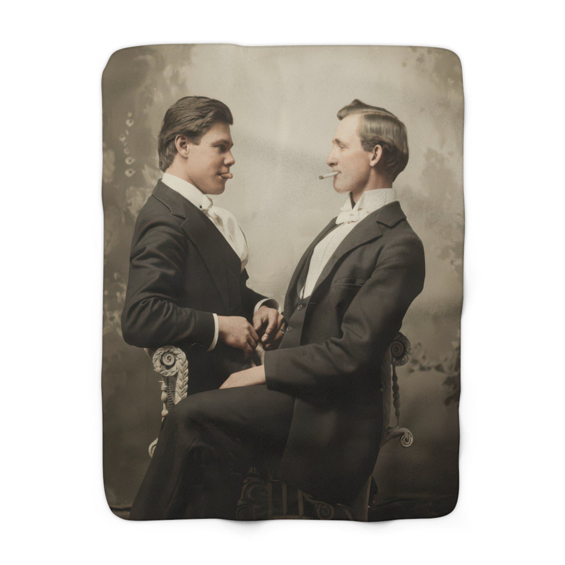 Heirloom sherpa blanket featuring a restored formal studio portrait of two young men 