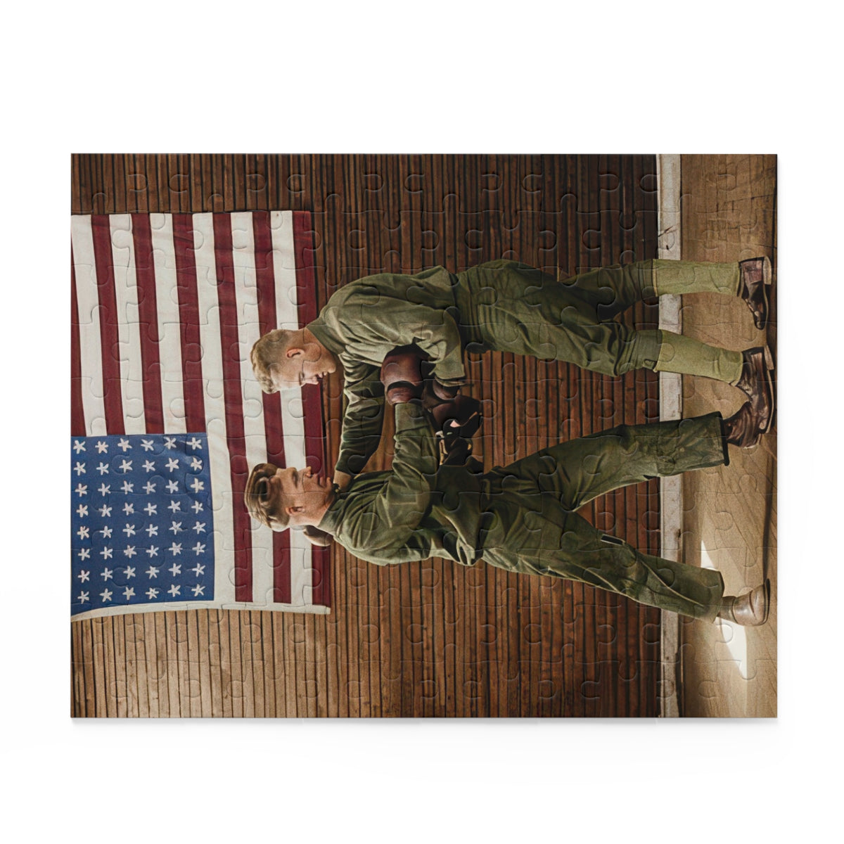 Two Men Sparring Beneath a Forty-Eight-Star Flag | athlétisme 034