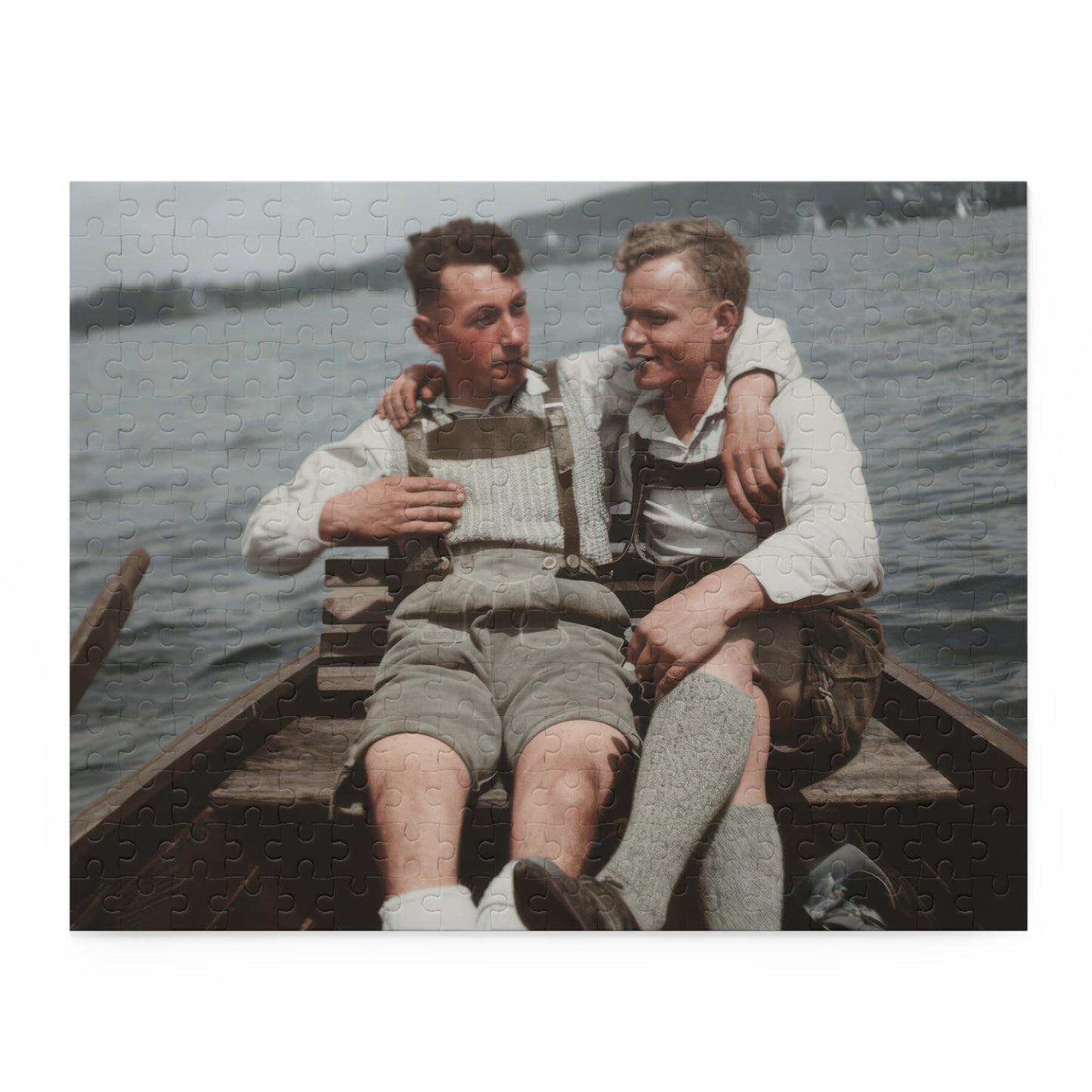Lakeside Rowboat Companions | Restored Historical Jigsaw Puzzle | paire 116