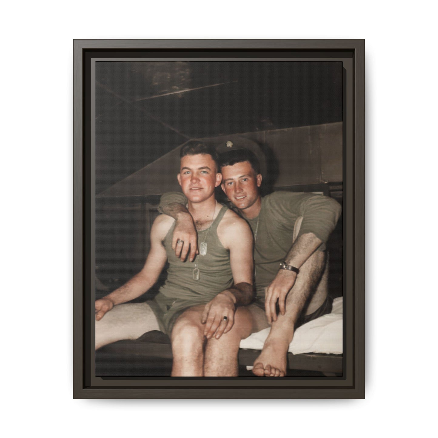 Historic servicemen portrait on bunk archival photo canvas reproduction