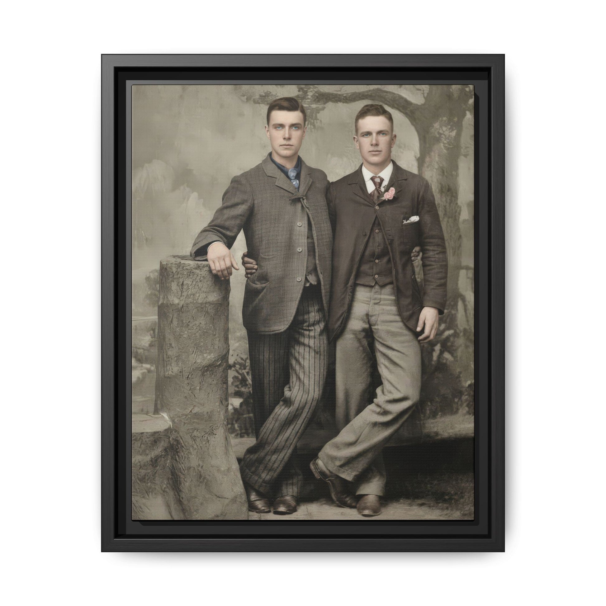 Early 20th century studio double portrait vintage photograph canvas wall art