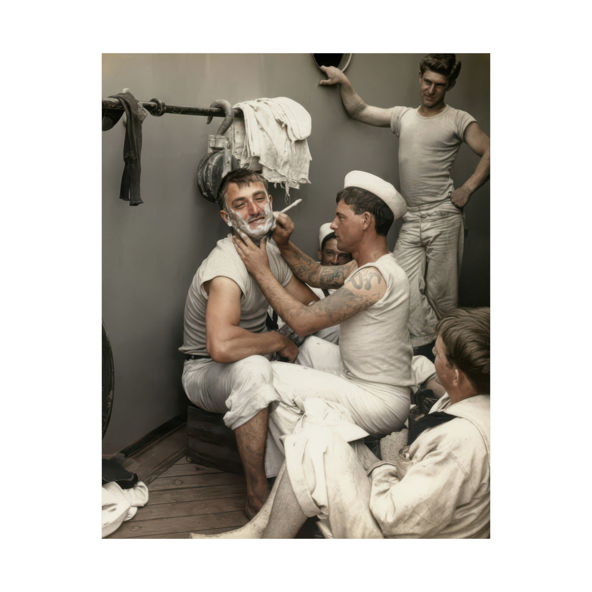 Hommes 022 | Shipboard Shaving Scene | Vintage Photography Poster