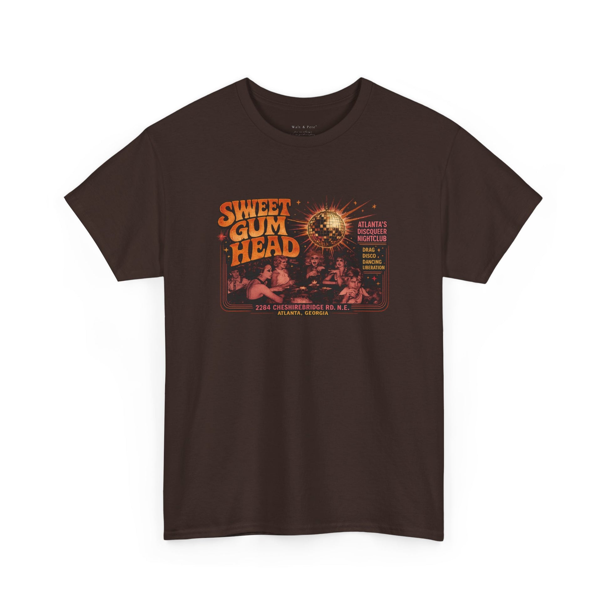 Historic Atlanta queer nightlife shirt with disco ball and retro typography 