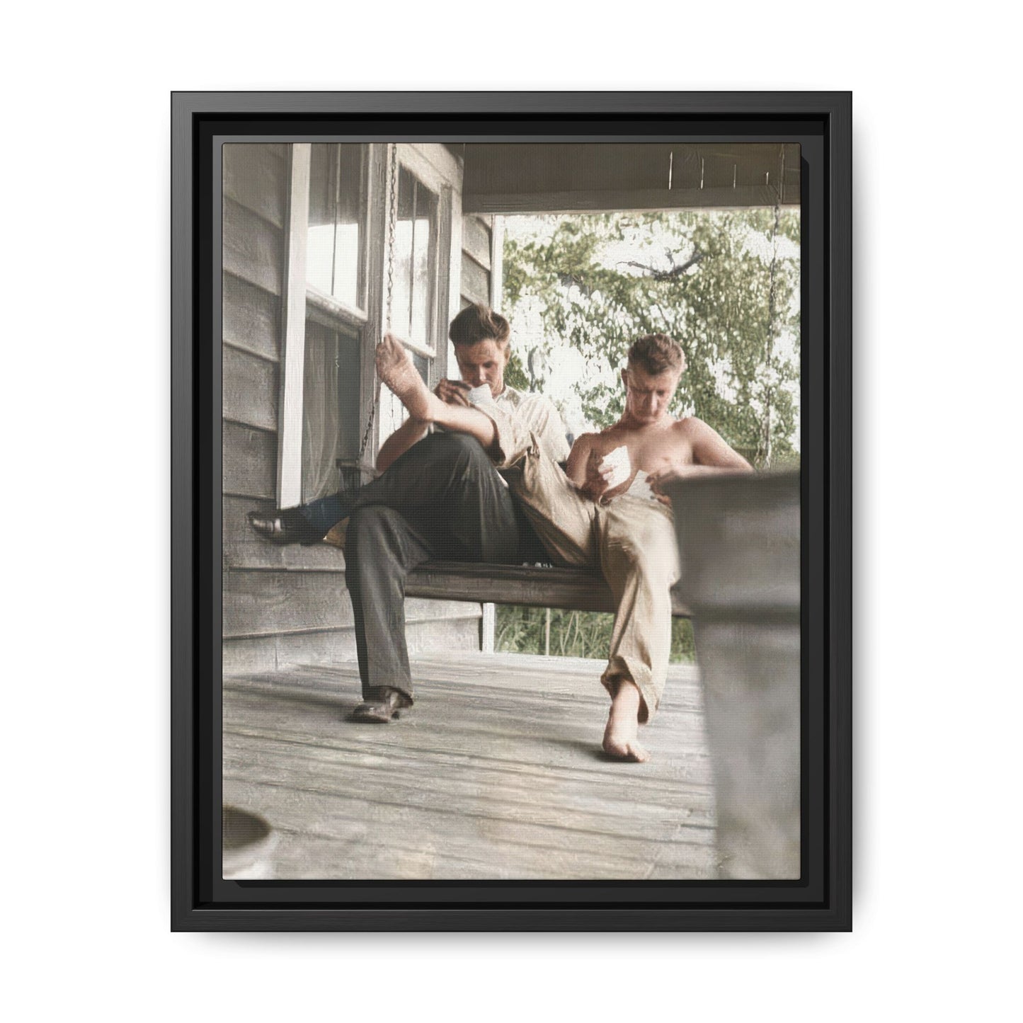 Early 20th century porch swing double portrait vintage photograph canvas wall art