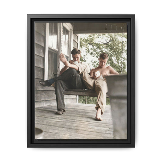 Early 20th century porch swing double portrait vintage photograph canvas wall art