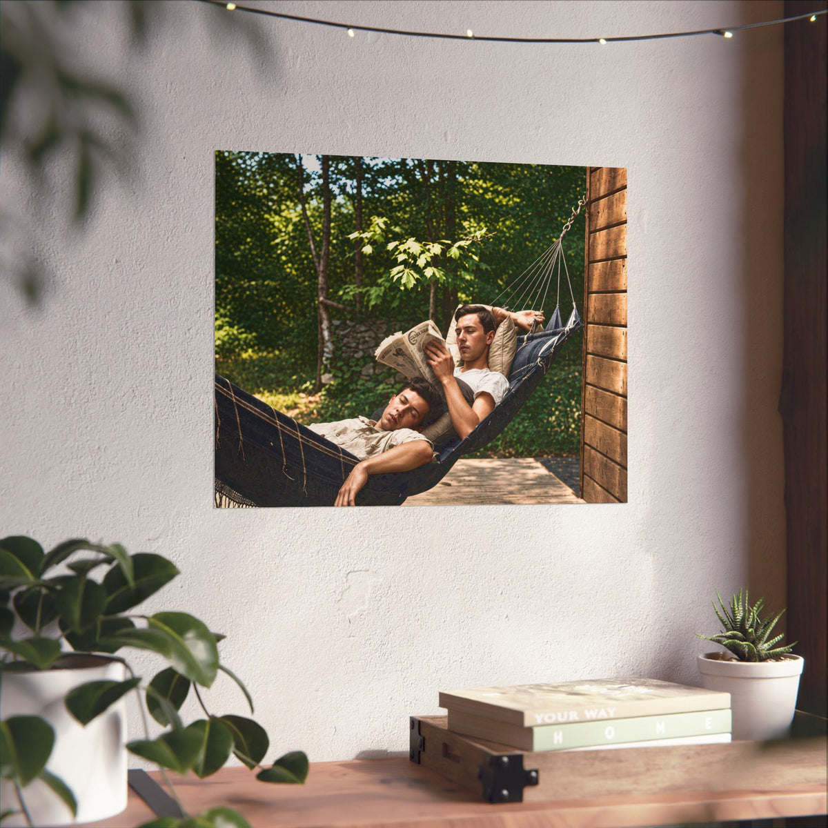 Paire 094 | Two Men Relaxing in a Hammock | Vintage Photography Poster