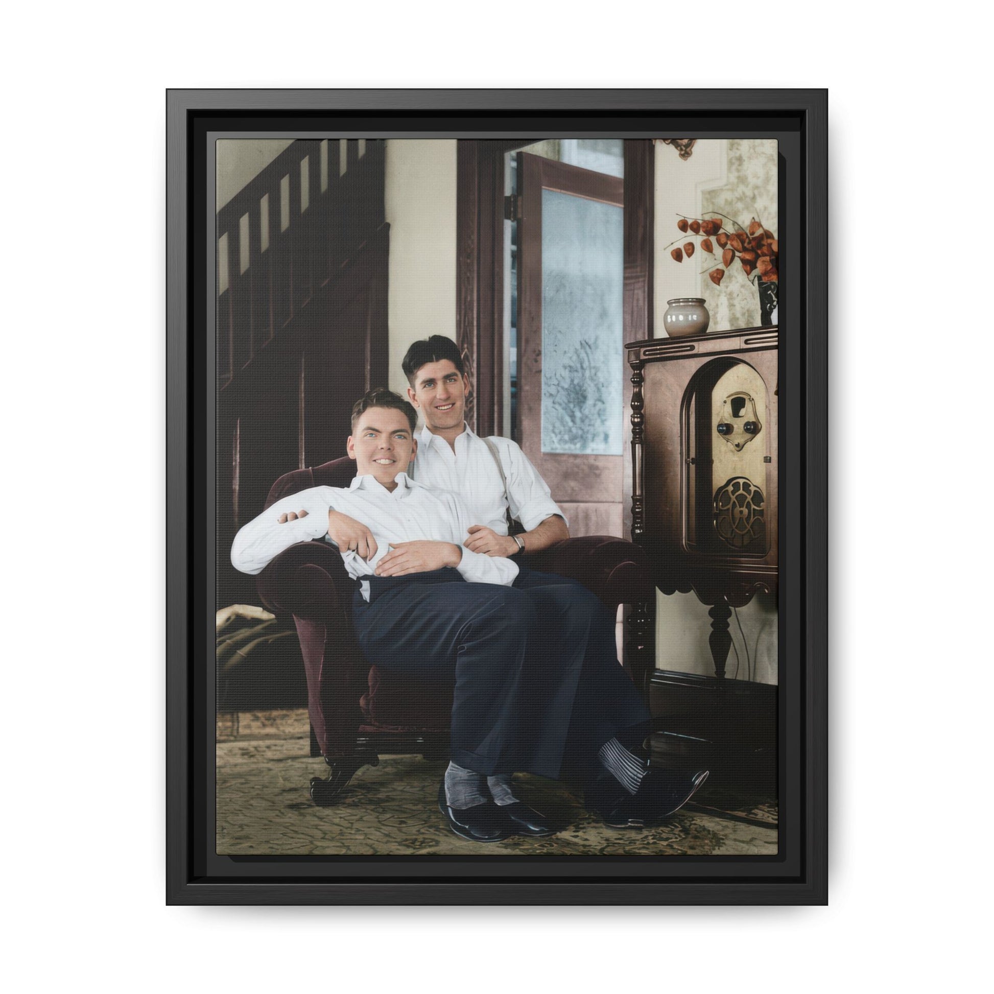 Early 20th century interior double portrait vintage photograph canvas wall art
