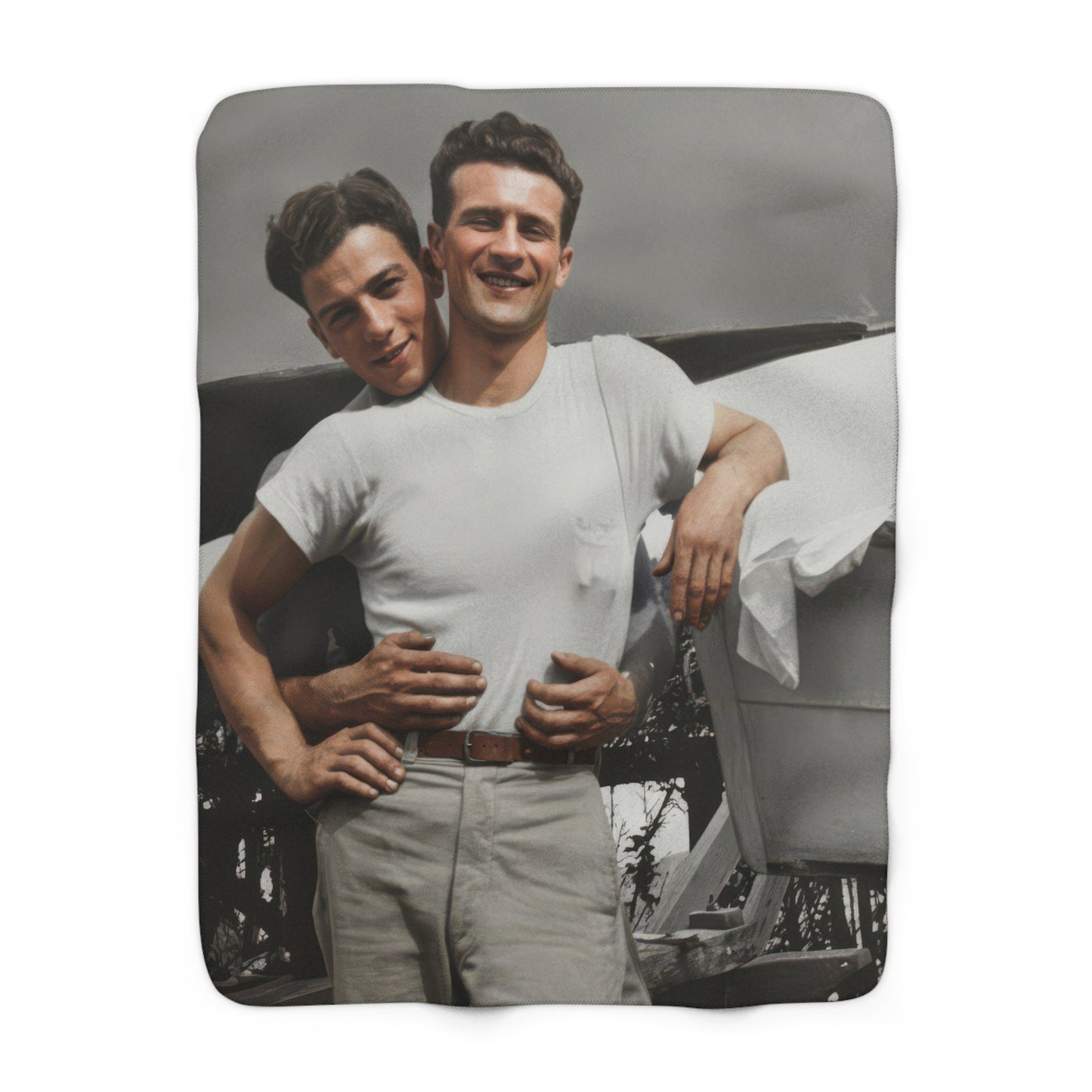 Vintage companionship portrait sherpa blanket with restored historical photo 