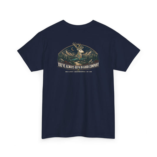 Back of LGBTQ outdoor shirt reading You’ve Always Been in Good Company