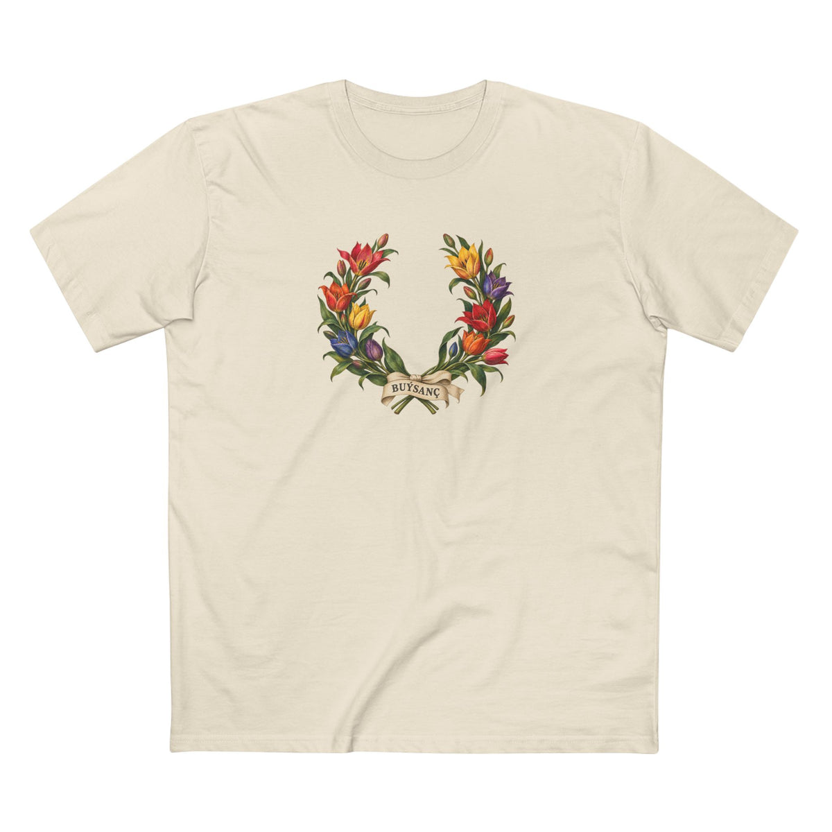 Turkmen Wild Tulip Buýsanç Pride Laurel Wreath T-Shirt — Unfolding Strength