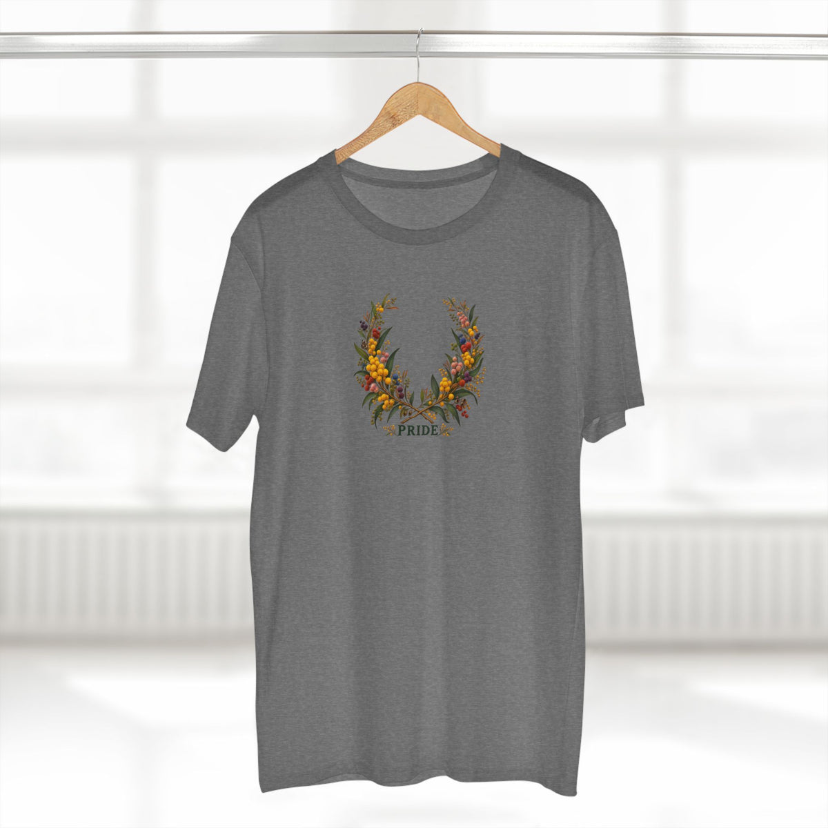 Australian Golden Wattle Pride T-Shirt | LGBTQ Botanical Wreath Tee