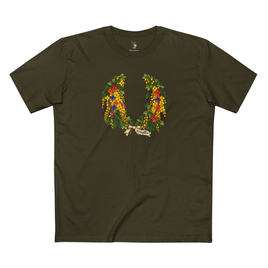 Celebrate Thai culture and LGBTQ+ identity with a golden ratchaphruek wreath and ความภูมิใจ, the Thai expression for pride, dignity, and belonging