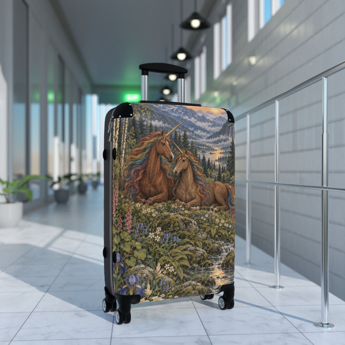 Companions of the Rainbow Vale | Brown Unicorn Aesthetic Movement Carry-On Suitcase