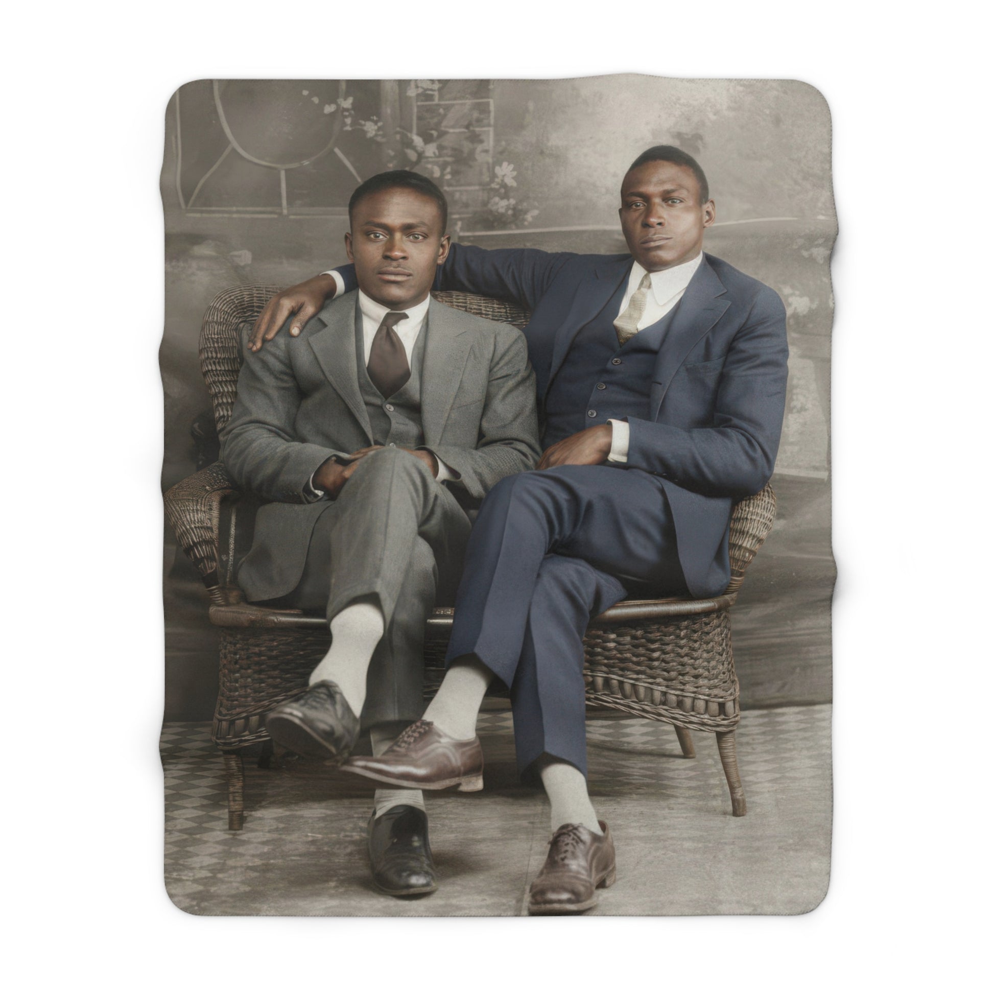 Cozy fleece sherpa throw featuring two African American men in vintage portrait 